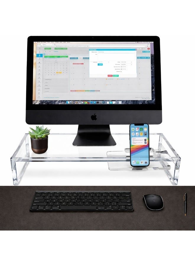 CREATIVE PLANET Creative Planet Premium Acrylic Monitor Stand Riser with Built-In Phone Holder, Clear Desktop Organizer for Laptop, Home & Office Use - Image 4